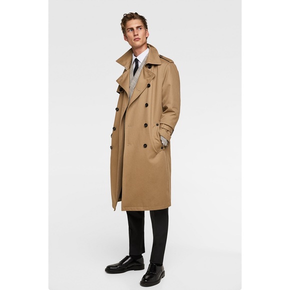 NWT Zara MAN Tan Camel Water Repellent Trench Coat - Picture 5 of 8